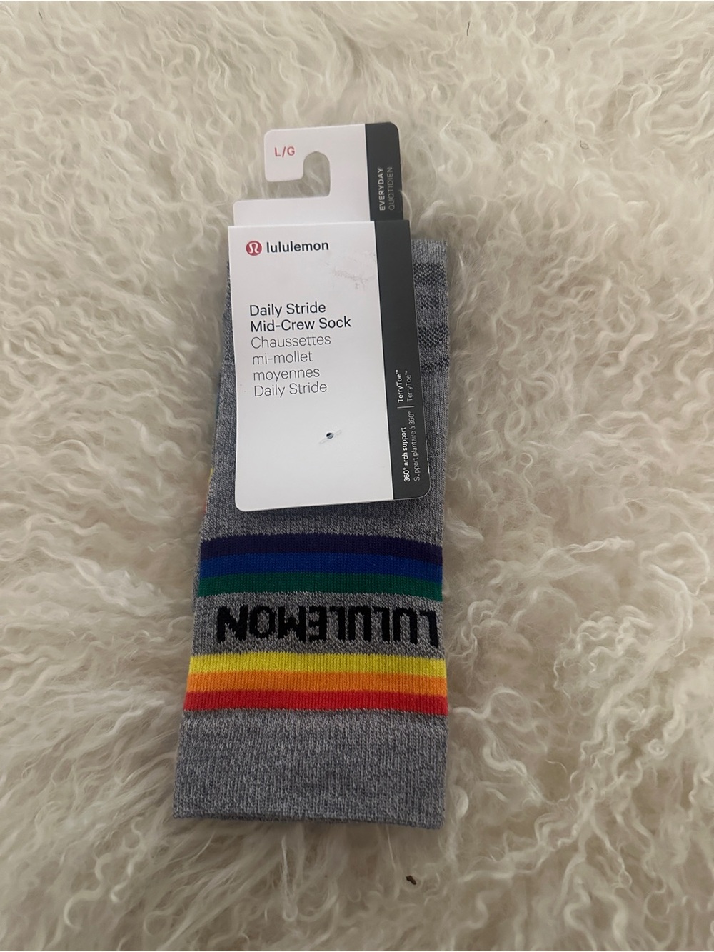 Lululemon Daily Stride Mid-Crew Pride Flag Socks Gray Grey NWT
